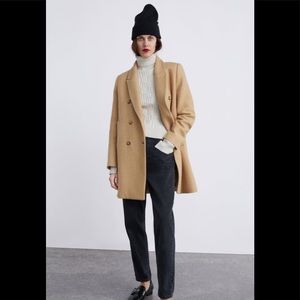 Zara camel double breasted buttoned coat in XS